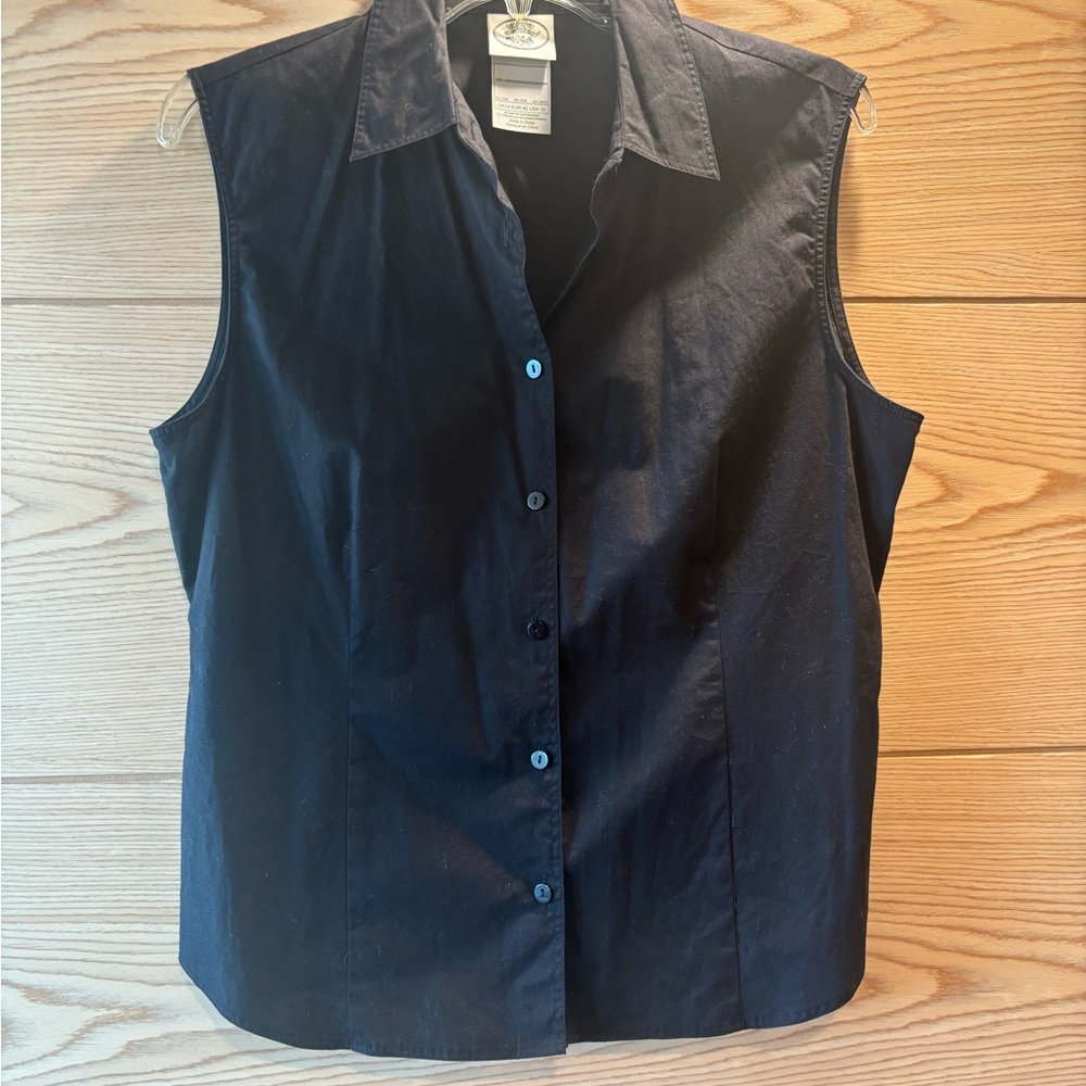 Laura Ashley Black Sleeveless Button-Down Shirt Size 10